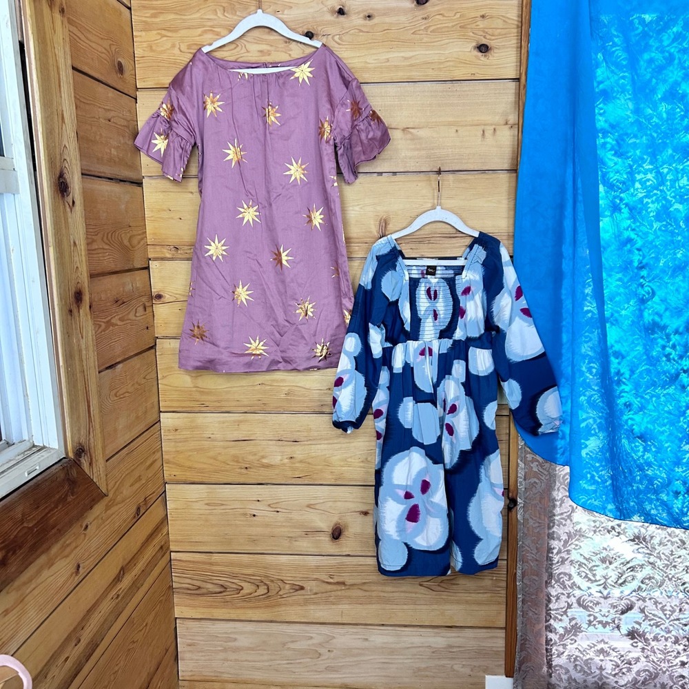 Girls Lot 2 Dresses Size 8 Mauve Gold Starburst Blue Ikat Floral Tea Collection